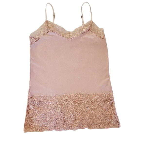 White House Black Market Tops - White House Black Market Soft Blush Long Wide Lace Spaghetti Strap Cami Size M